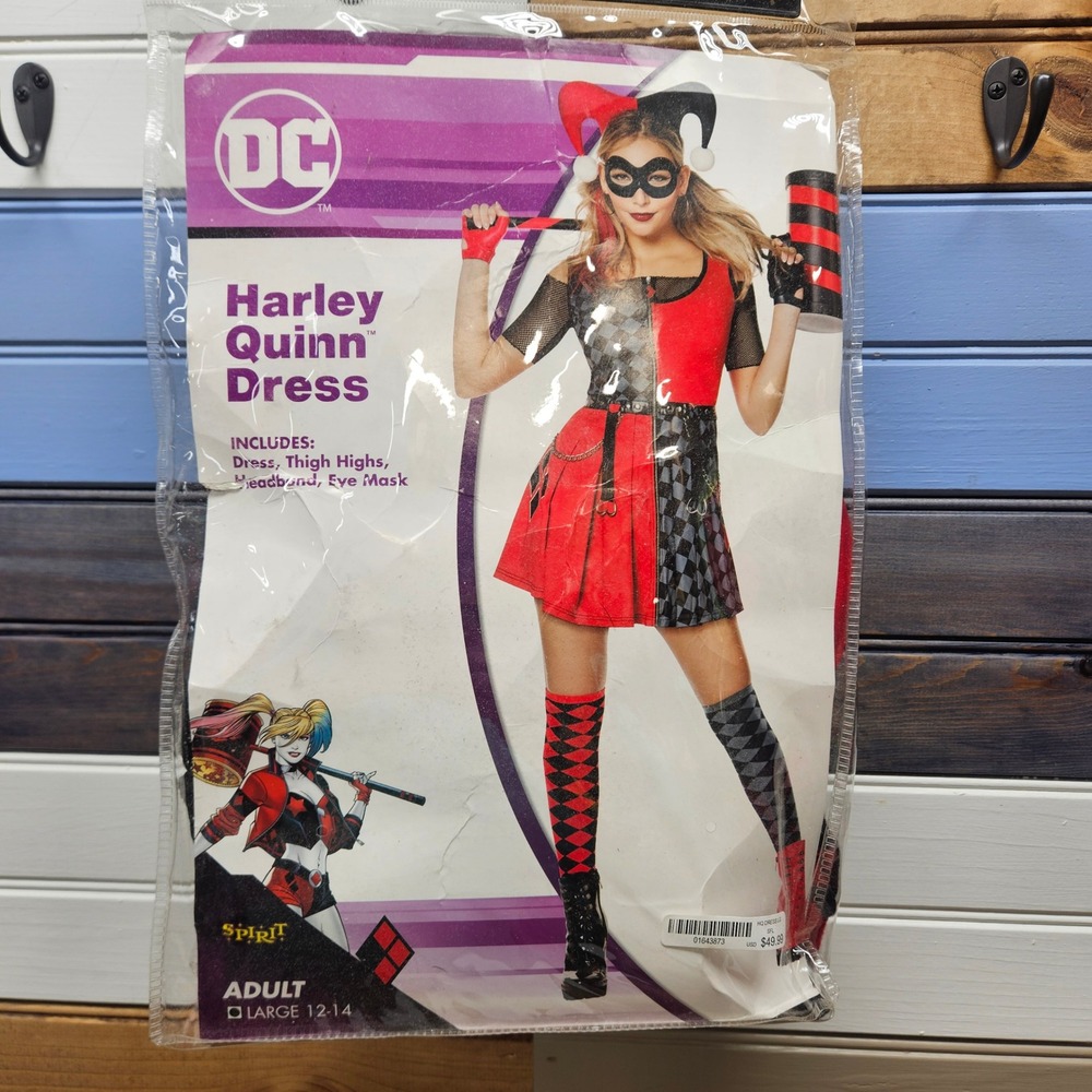 Spirit Halloween DC Comics Harley Quinn Dress Costume Adult Large 12-14 New